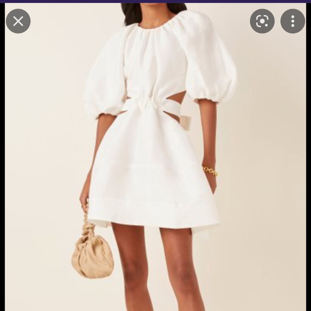 AJE NWT Psychedelia Cut Out Mini Dress White puffy sleeve